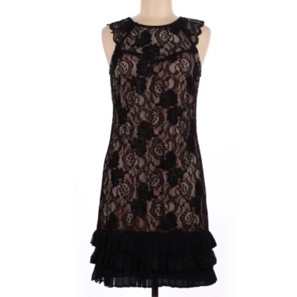 Kensie Women's Black Pleated Ruffled-Hem Lace A-Line Dress Size 6 - Picture 1 of 4